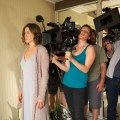 Rachel Morrison and Jennifer Aniston on the set of&nbsp;Cake.