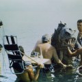 (Stan Winston with his monster making team, including Shannon Shea, Alec Gillis, John Rosengrant and Tom Woodruff, Jr. in the Malta water tank set, prepping the Leviathan creature for&nbsp;filming.)