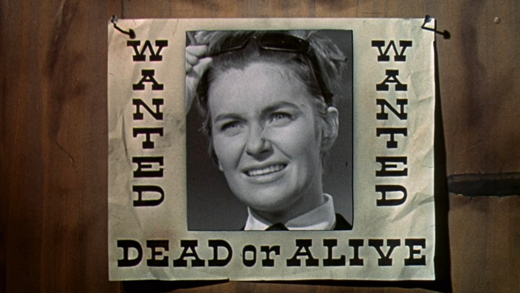 A wanted poster featuring a woman smiling, with the words 'WANTED' at the top and 'DEAD or ALIVE' at the bottom.