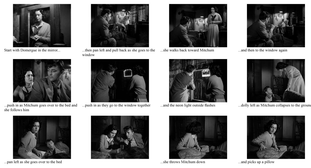 A scene showing a character, Domergue, looking in a mirror.