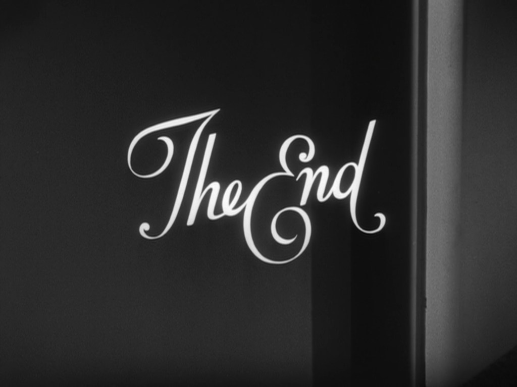 The phrase 'The End' displayed in elegant white cursive font against a dark background.