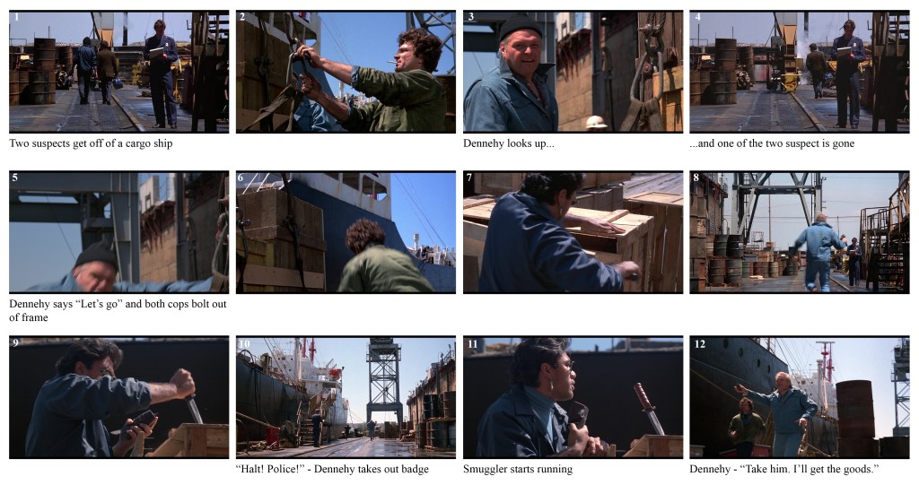 Two suspects disembark from a cargo ship.