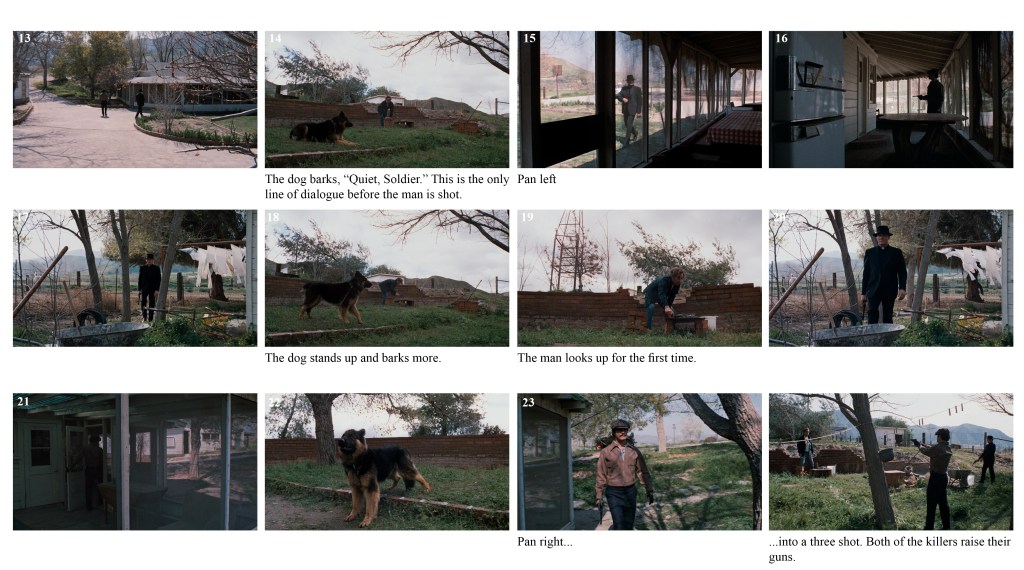 A man walking along a path near a building with trees and a dog in the foreground.