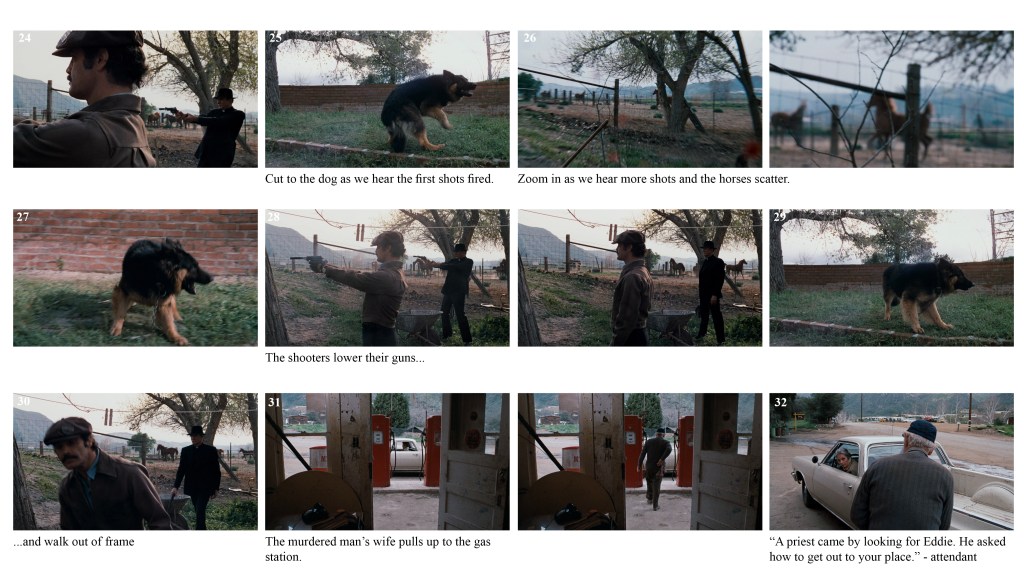 A man holding a gun looks out into the distance.